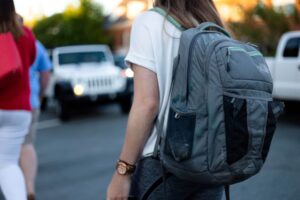 woman wearing backpack